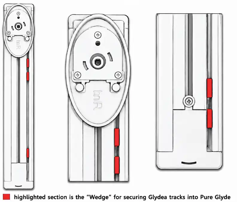 wedge for securing glydea tracks into pure glyde